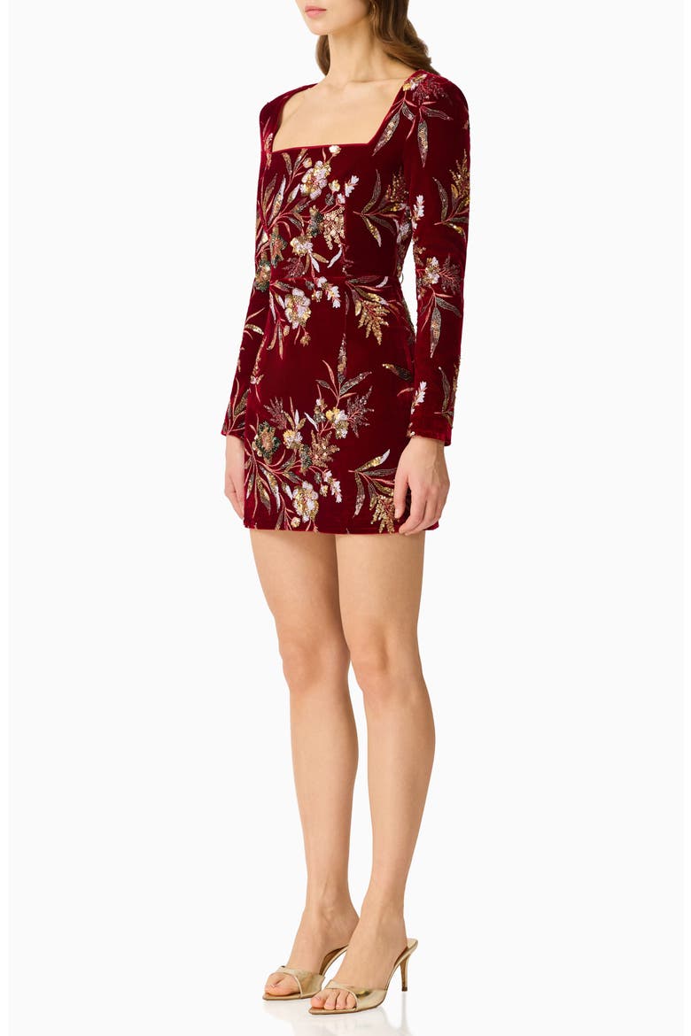 Corrina Sequin Long Sleeve Velvet Minidress, Alternate, color, BURGUNDY