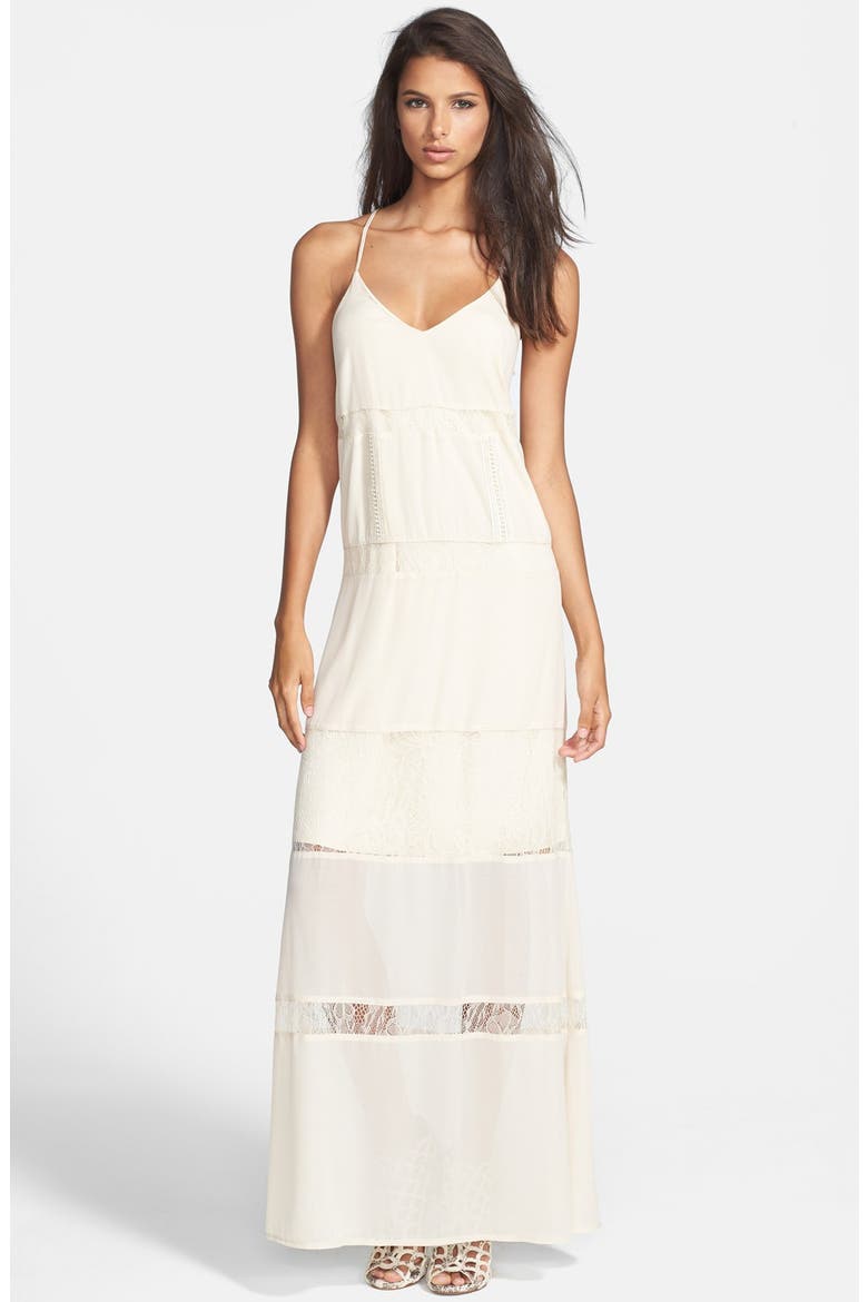 ASTR Lace Inset Maxi Dress, Main, color, CREAM