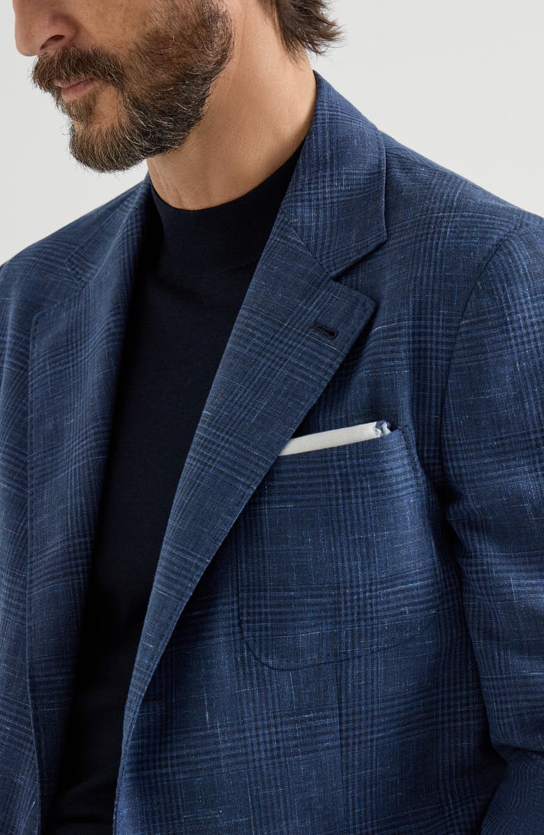 Brunello Cucinelli Prince of Wales deconstructed blazer, Alternate, color, Denim