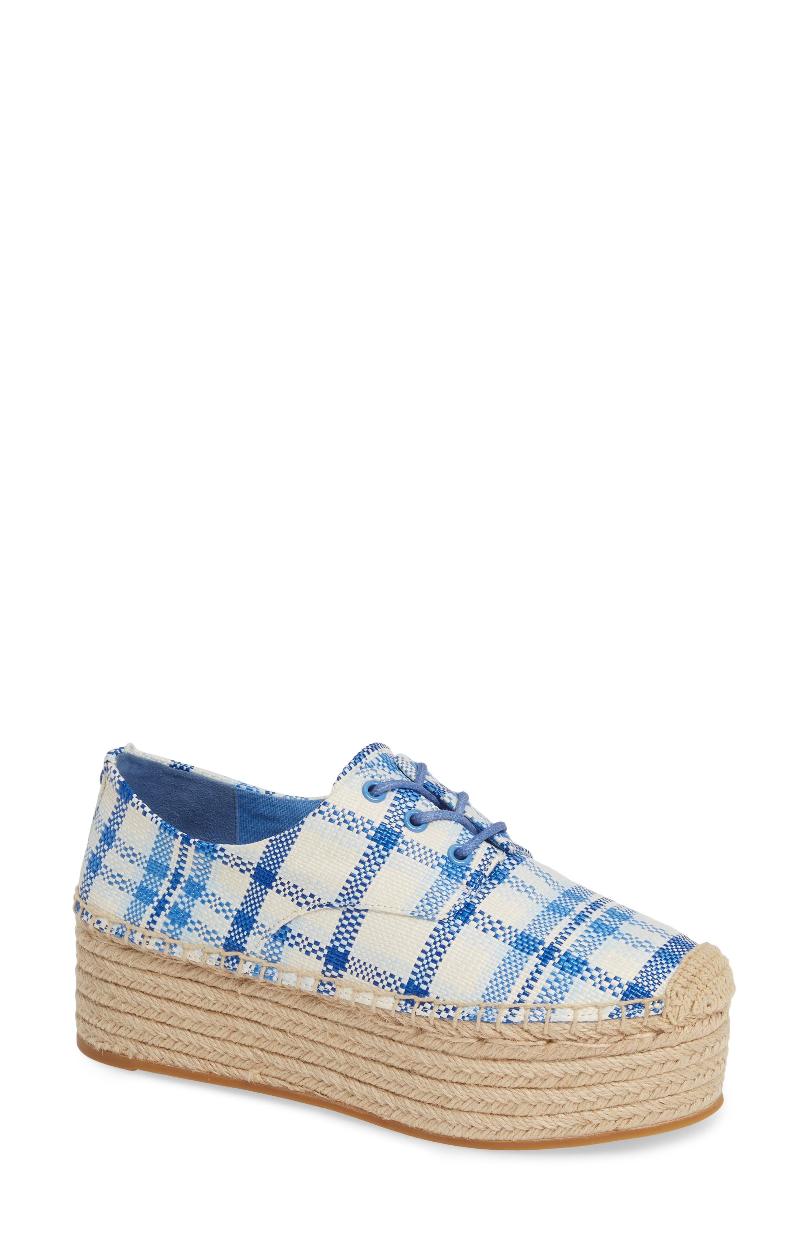 Florence Platform Espadrille, Main, color, BLUE CHECK IN PLAID