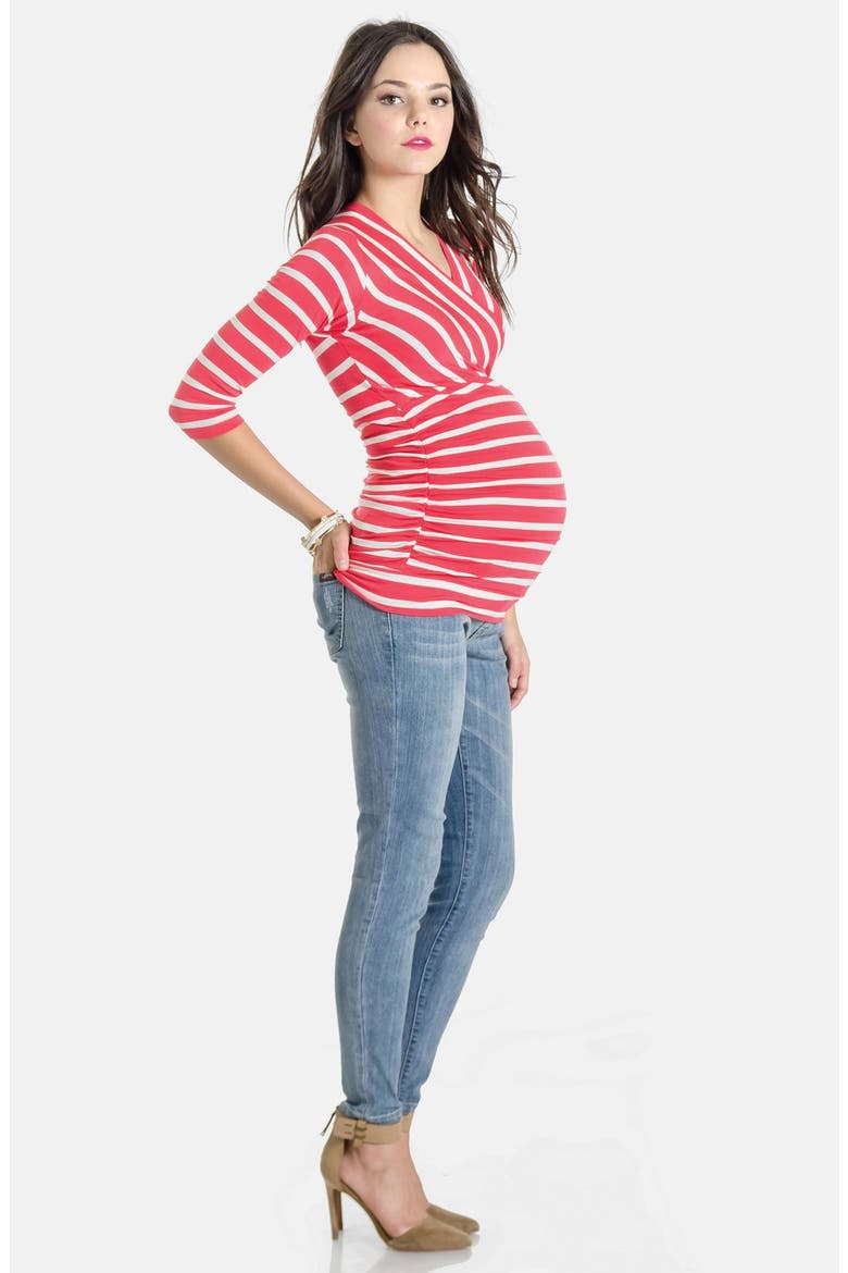 'Michelle' Maternity Top, Alternate, color, CORAL STRIPE