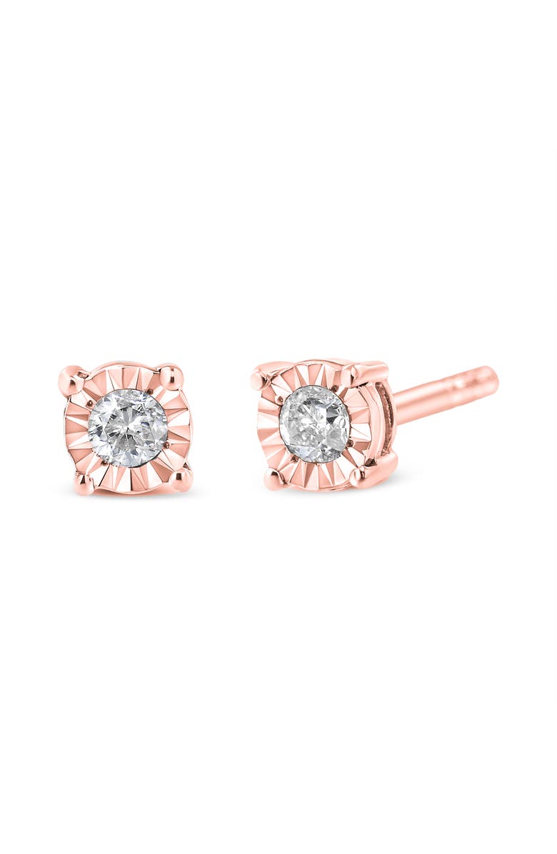 Haus of Brilliance Silver 1/10 Cttw Round Brilliant-Cut Diamond Miracle-Set Stud Earrings, Alternate, color, Rose