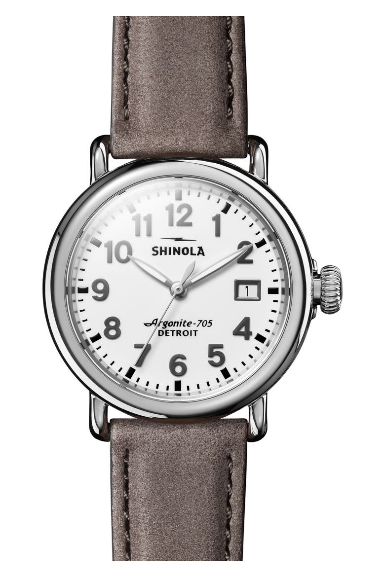 The Runwell Leather Strap Watch, 36mm, Main, color, MILKYWHITE