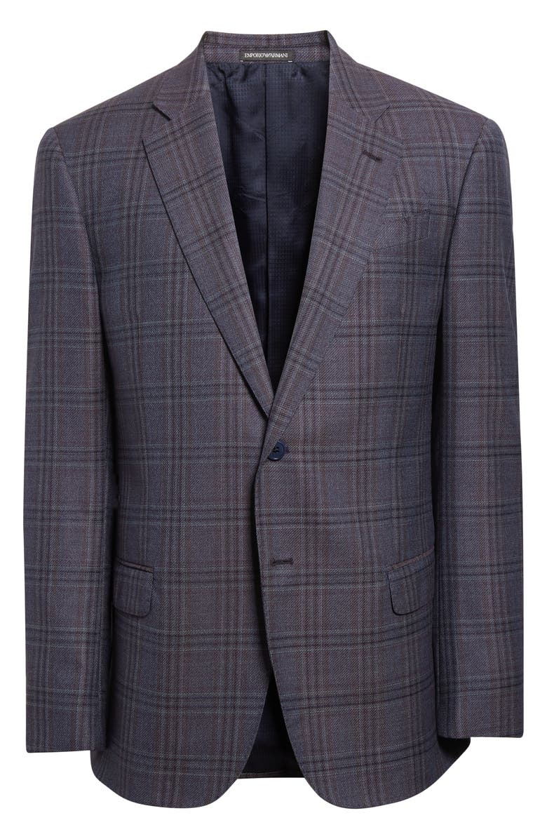 Emporio Armani Plaid Virgin Wool Sport Coat, Main, color, Deep Purple