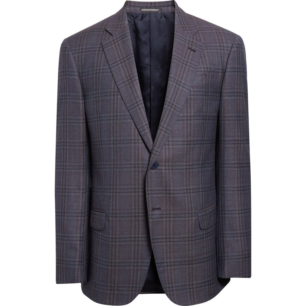 Emporio Armani Plaid Virgin Wool Sport Coat In Gray