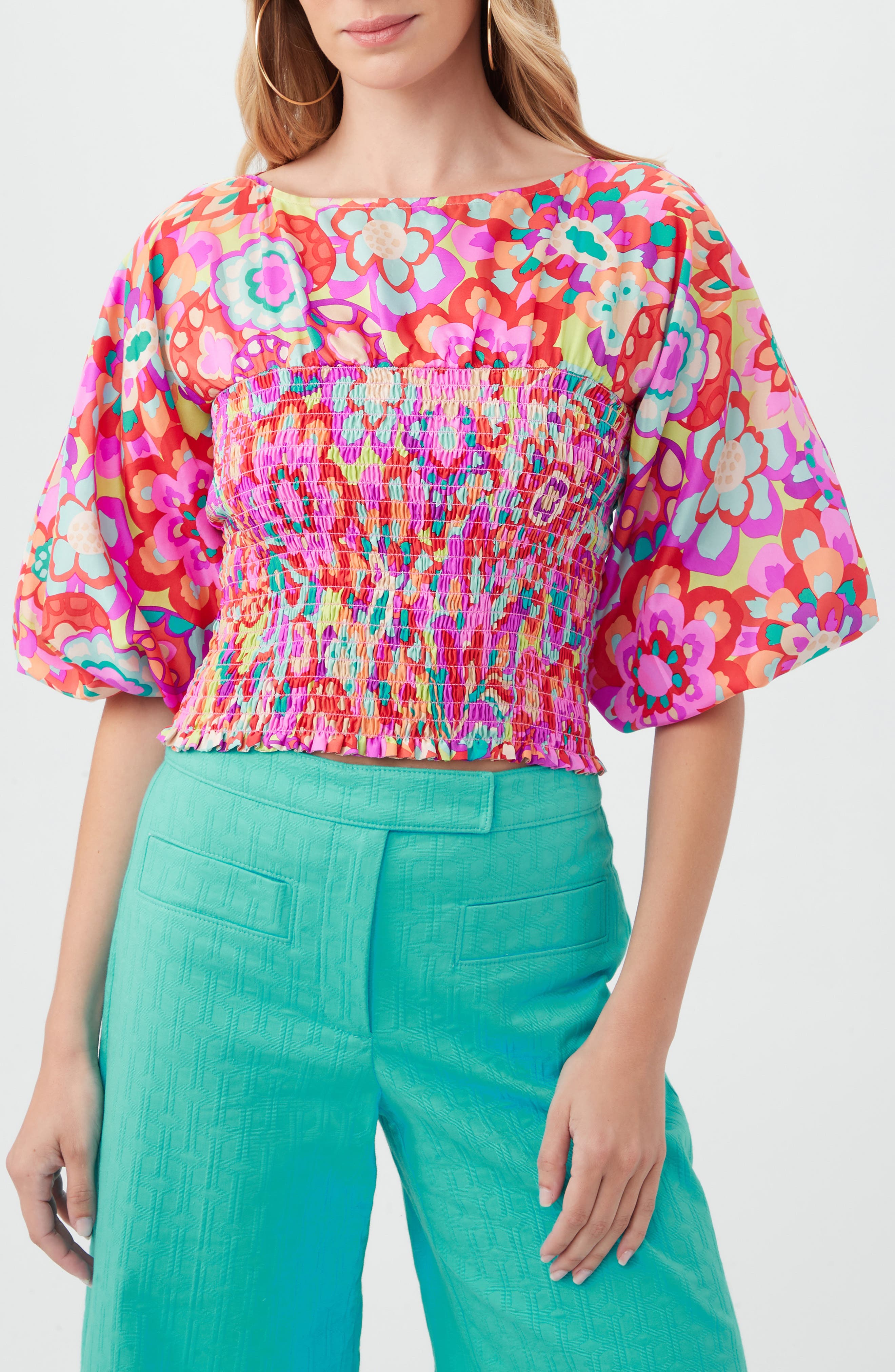 Trina Turk Sumi Puff Sleeve Silk Top