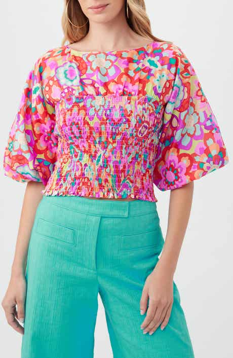 Trina Turk Sumi Puff Sleeve Silk Top