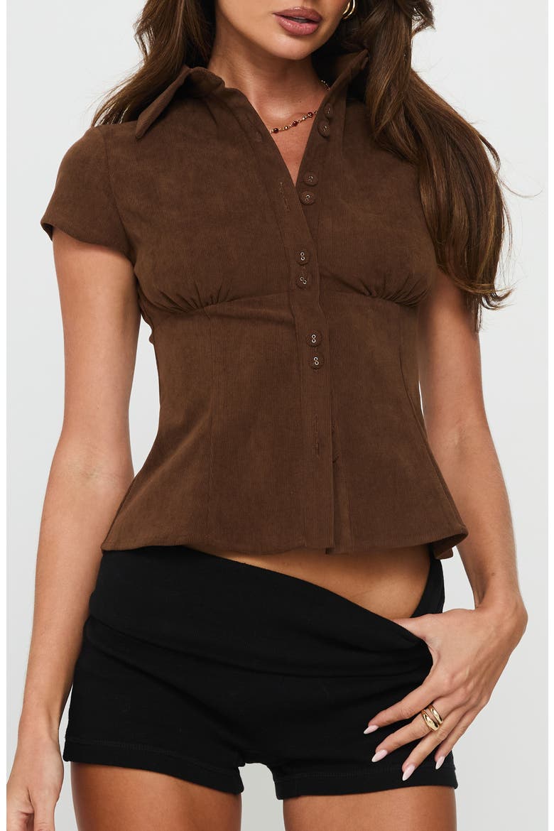 Cottesloe Fitted Corduroy Button-Up Shirt, Main, color, CHOCOLATE