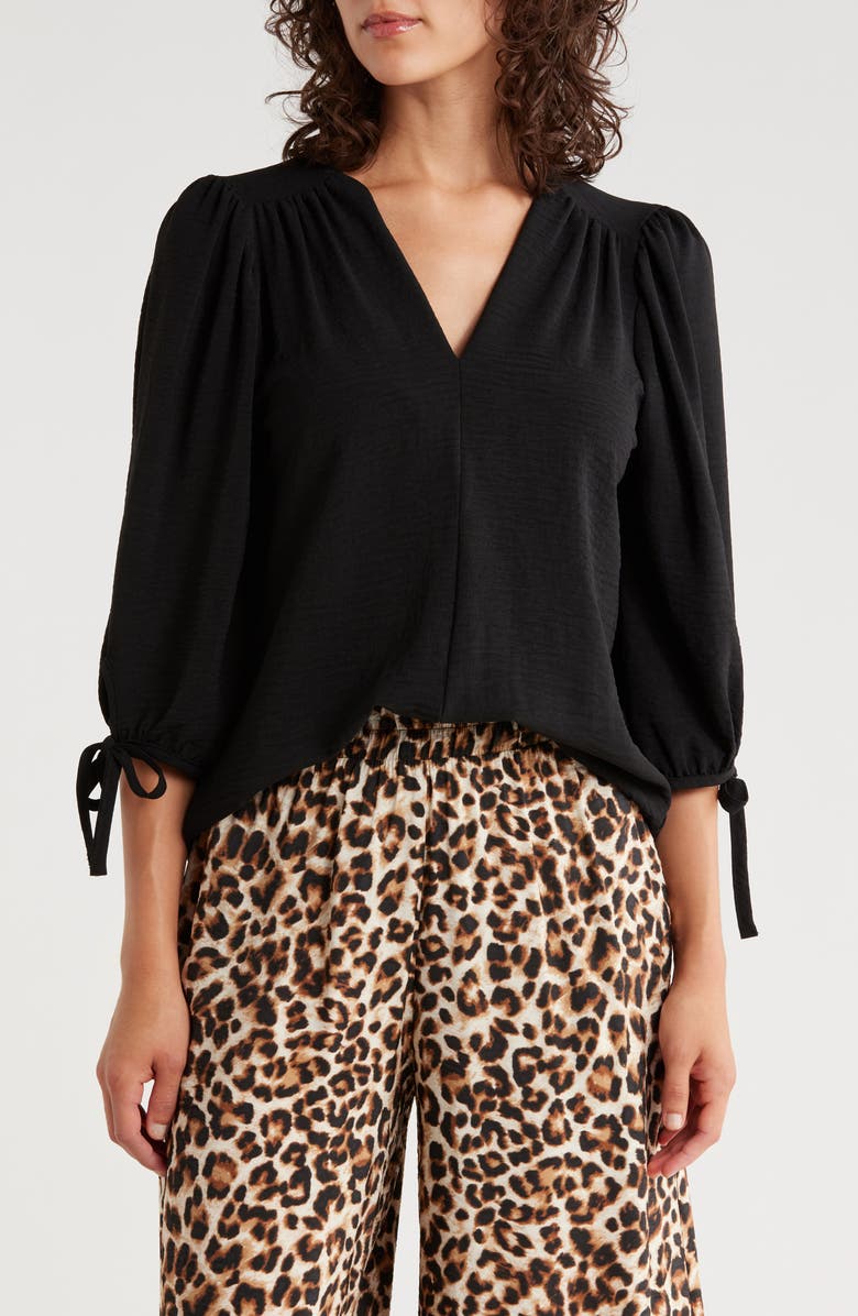 Renee C Ditsy Puff Sleeve Blouse, Main, color, Black