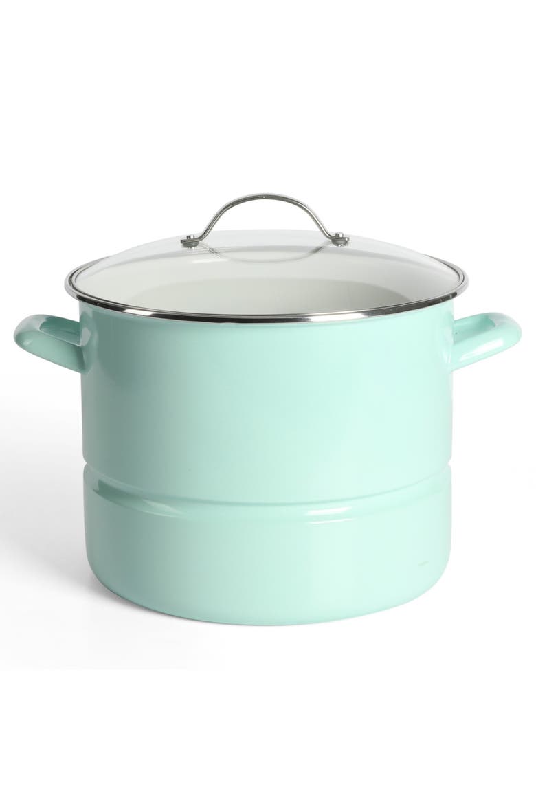 Thayer Enameled Steel Steamer Pot with Stainless Steel Insert and Lid, Main, color, Martha Blue