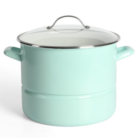 Thayer Enameled Steel Steamer Pot with Stainless Steel Insert and Lid