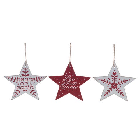 MDF Red White Star Shaped Ornament Set of 3 Christmas Decor