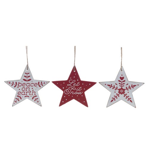 Transpac Mdf Red White Star Shaped Ornament Set Of 3 Christmas Decor In Multi