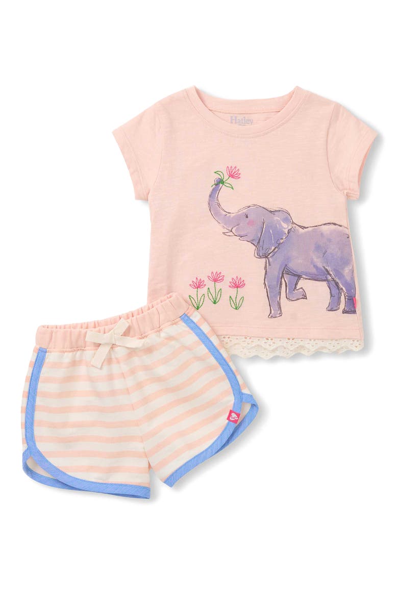 Kids' Elephant Eyelet Cotton T-Shirt & Shorts Set, Main, color, PINK