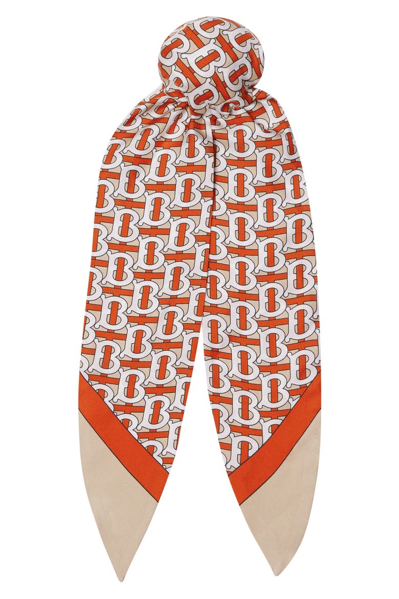 Monogram Print Silk Chignon Scarf, Main, color, VERMILLION
