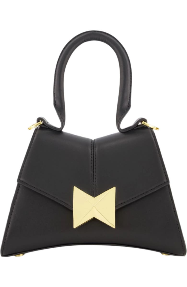 Mac Duggal Gold Hardware Detail Angular Mini Leather Handbag, Main, color, Black