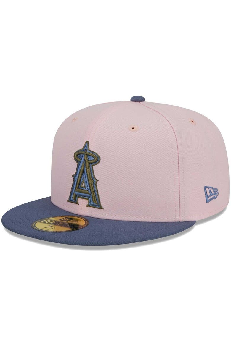Men's New Era Pink/Blue Los Angeles Angels  Olive Undervisor 59FIFTY Fitted Hat, Alternate, color, Pink
