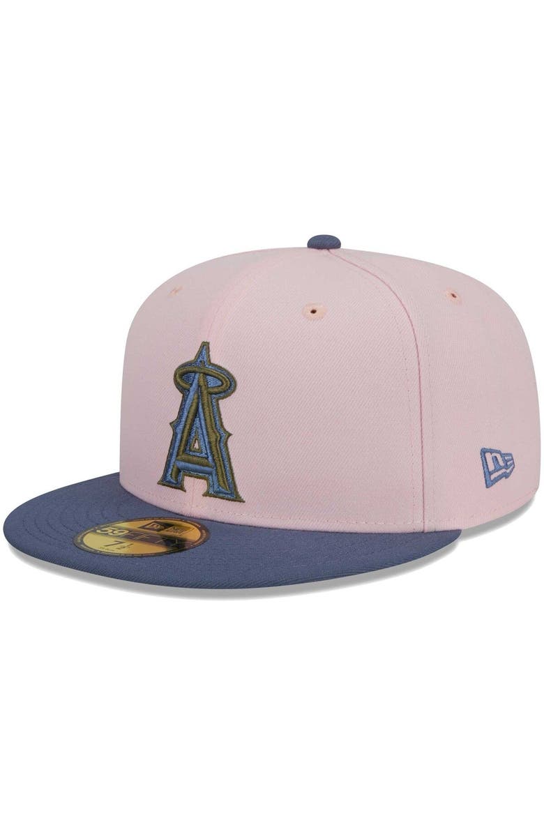 New Era Men's New Era Pink/Blue Los Angeles Angels Olive Undervisor 59FIFTY Fitted Hat, Alternate, color,