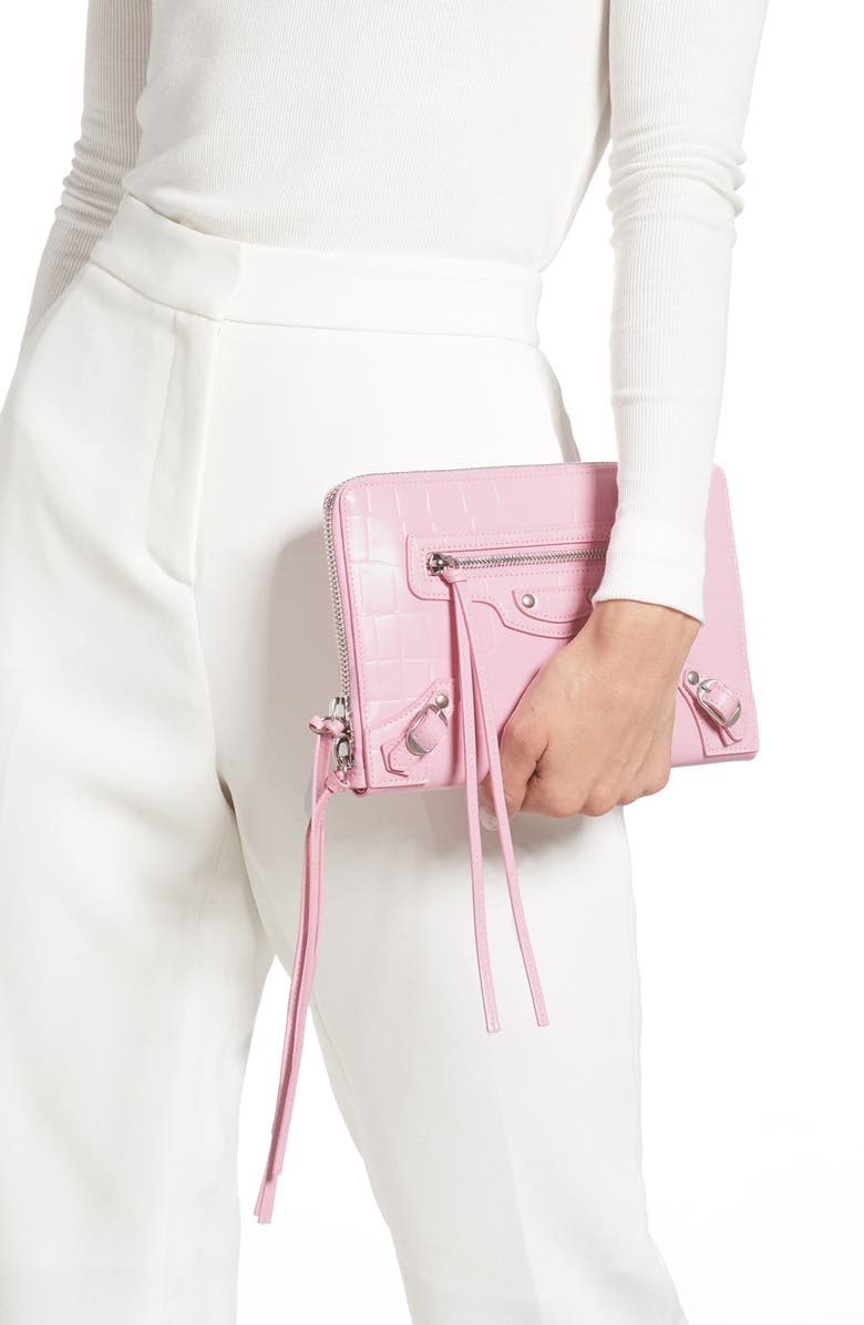 Balenciaga Neo Classic Croc Embossed Leather Crossbody Pouch, Alternate, color,