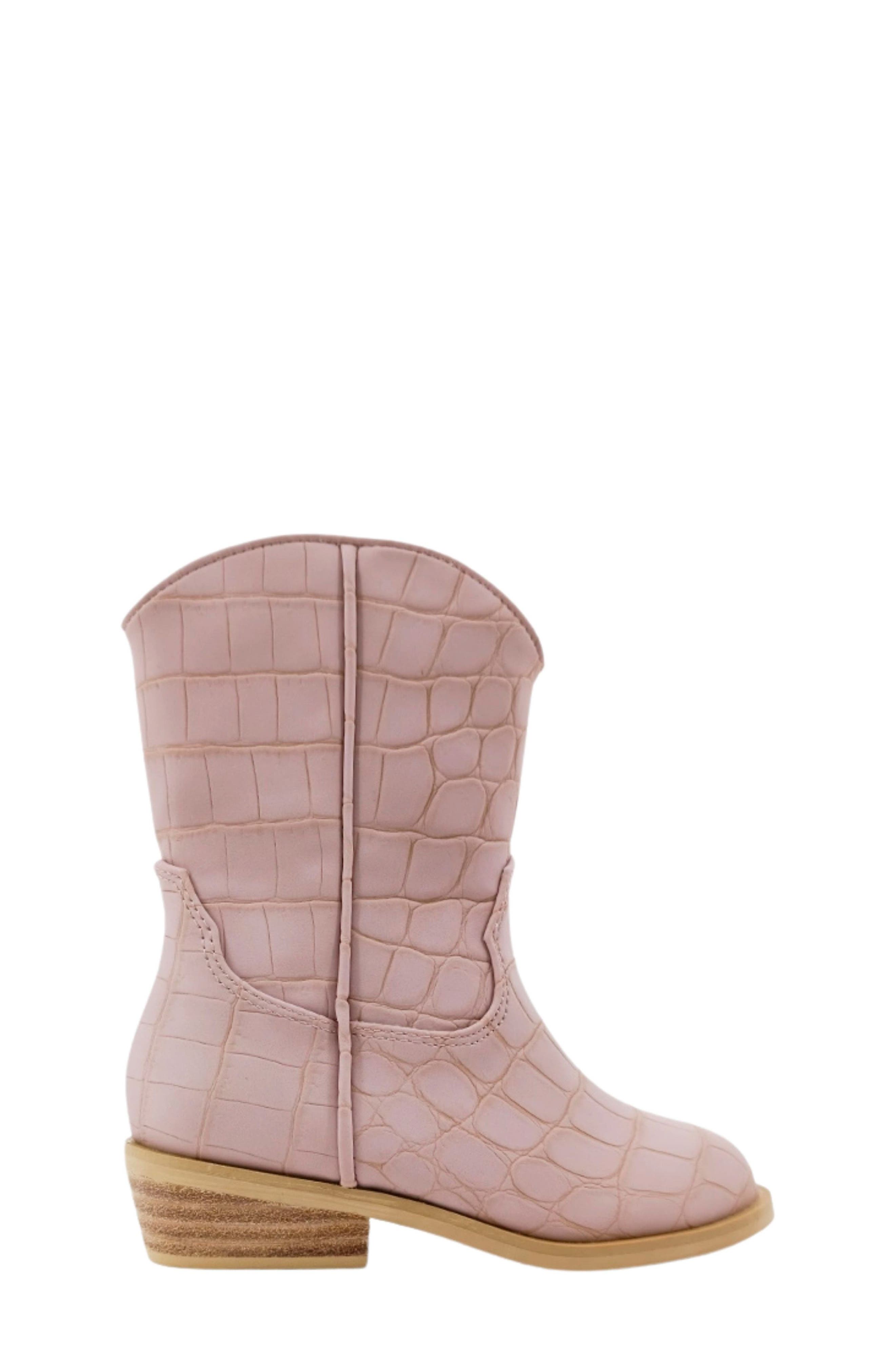 Kids' Zouzou Croc Embossed Western Boot, Alternate, color, MAUVE CROCO