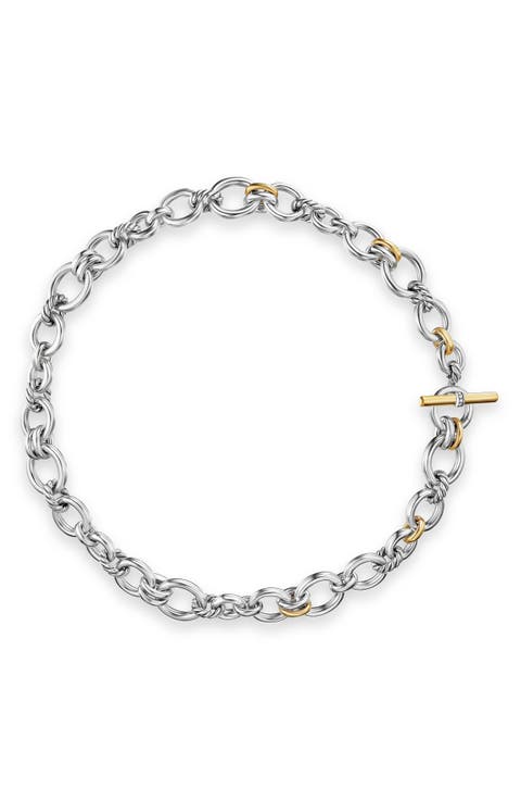 DY Mercer® Chain Necklace in Sterling Silver with 18K Yellow Gold and Diamonds, 8mm