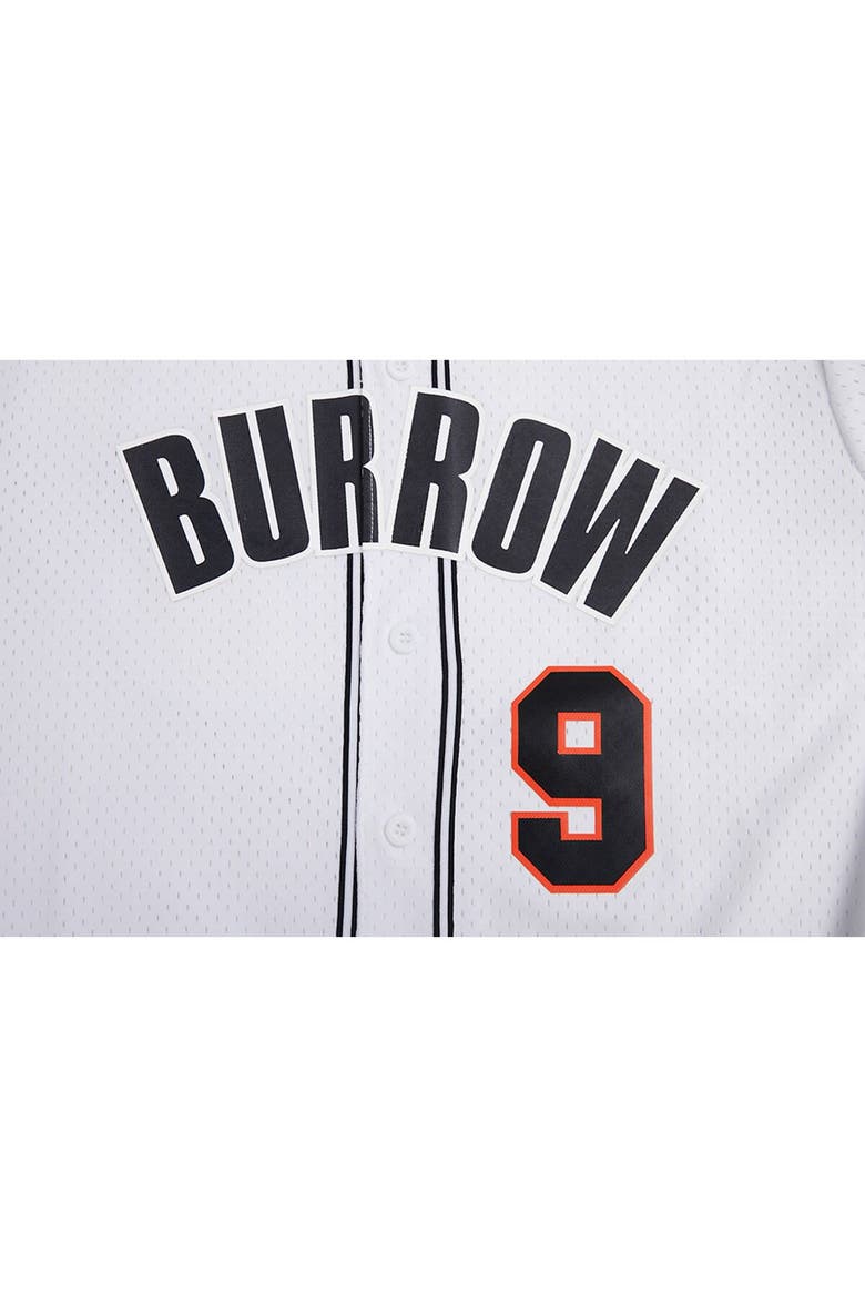 Men's Pro Standard Joe Burrow White Cincinnati Bengals Mesh Baseball Button-Up T-Shirt, Alternate, color, White