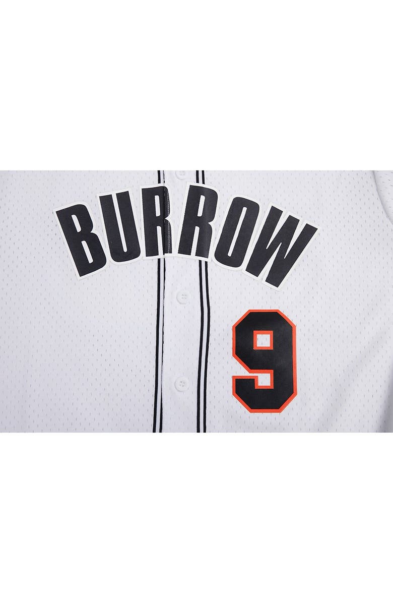 PRO STANDARD Men's Pro Standard Joe Burrow White Cincinnati Bengals Mesh Baseball Button-Up T-Shirt, Alternate, color, White