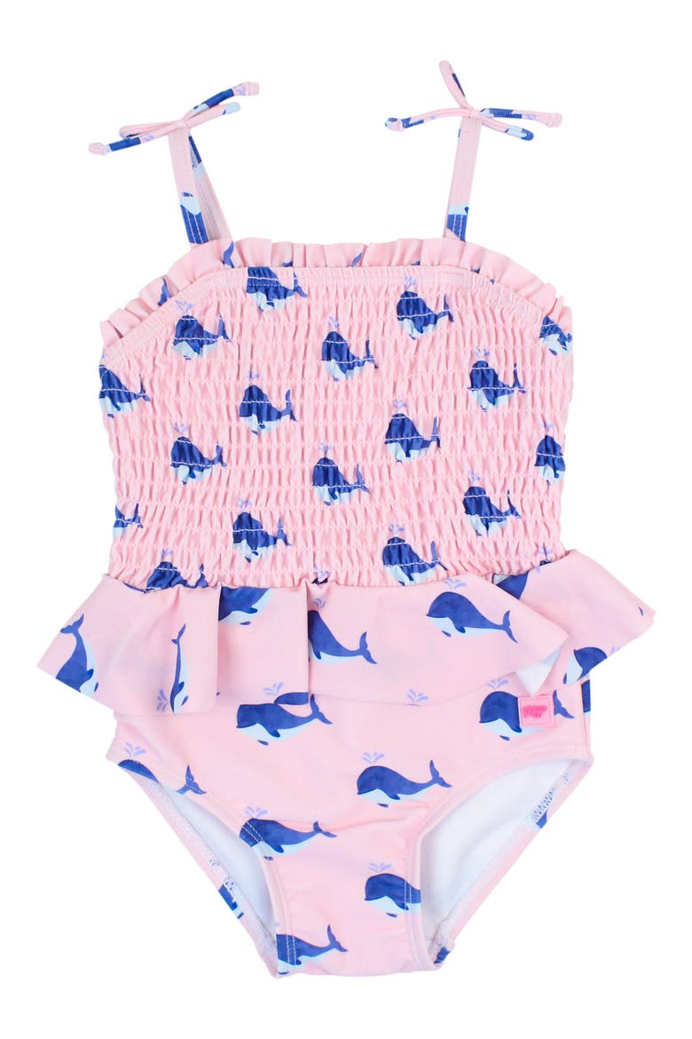Pink Whales Smocked One-Piece Swimsuit, Main, color, PINK