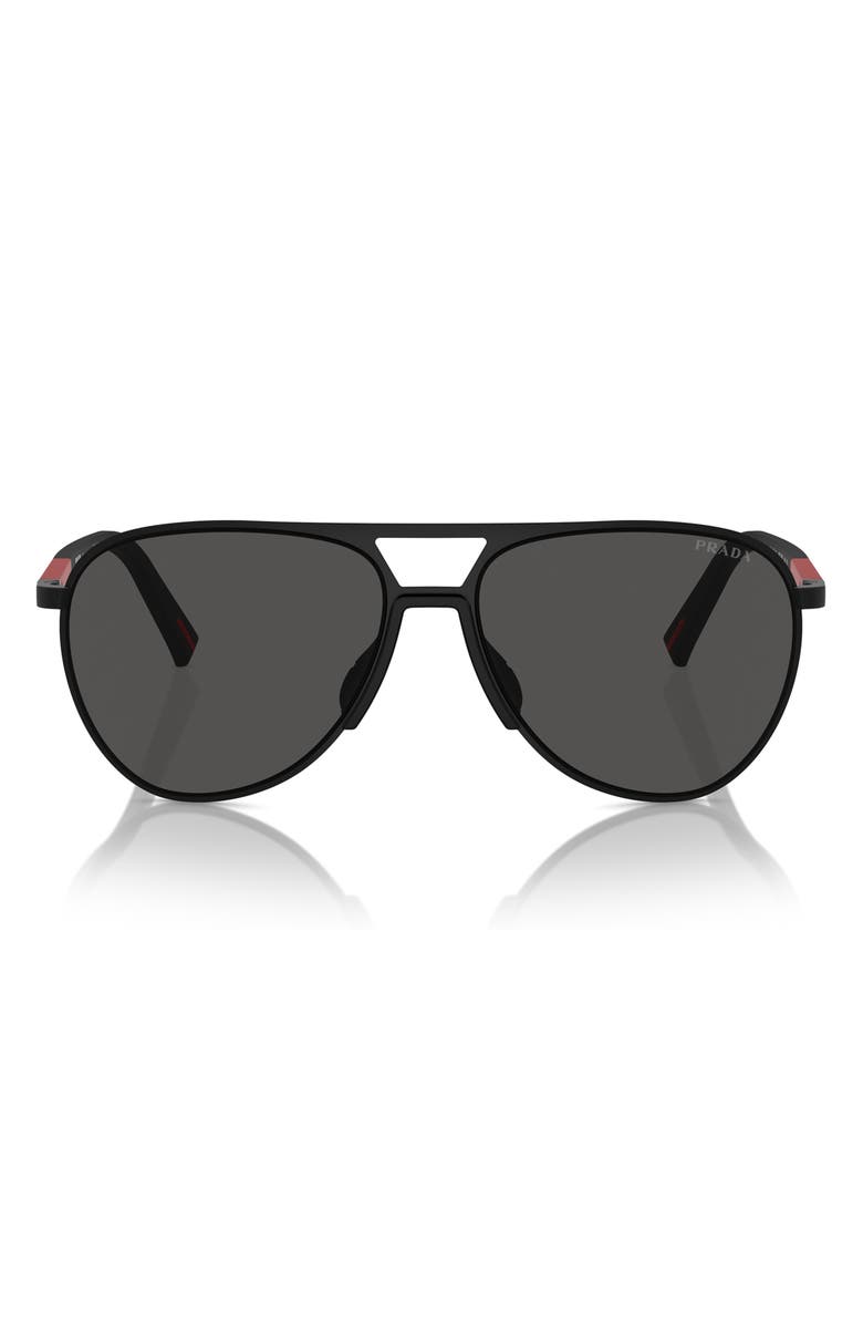 Prada Linea Rossa 59mm Aviator Sunglasses, Main, color, Matte Black