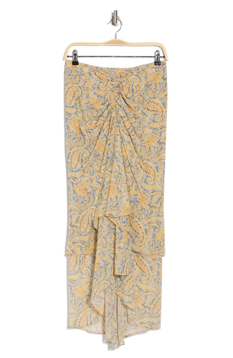 Veronica Beard Sira Ruffle Ruched Silk Tulip Skirt, Alternate, color, Blue/ Yellow Multi