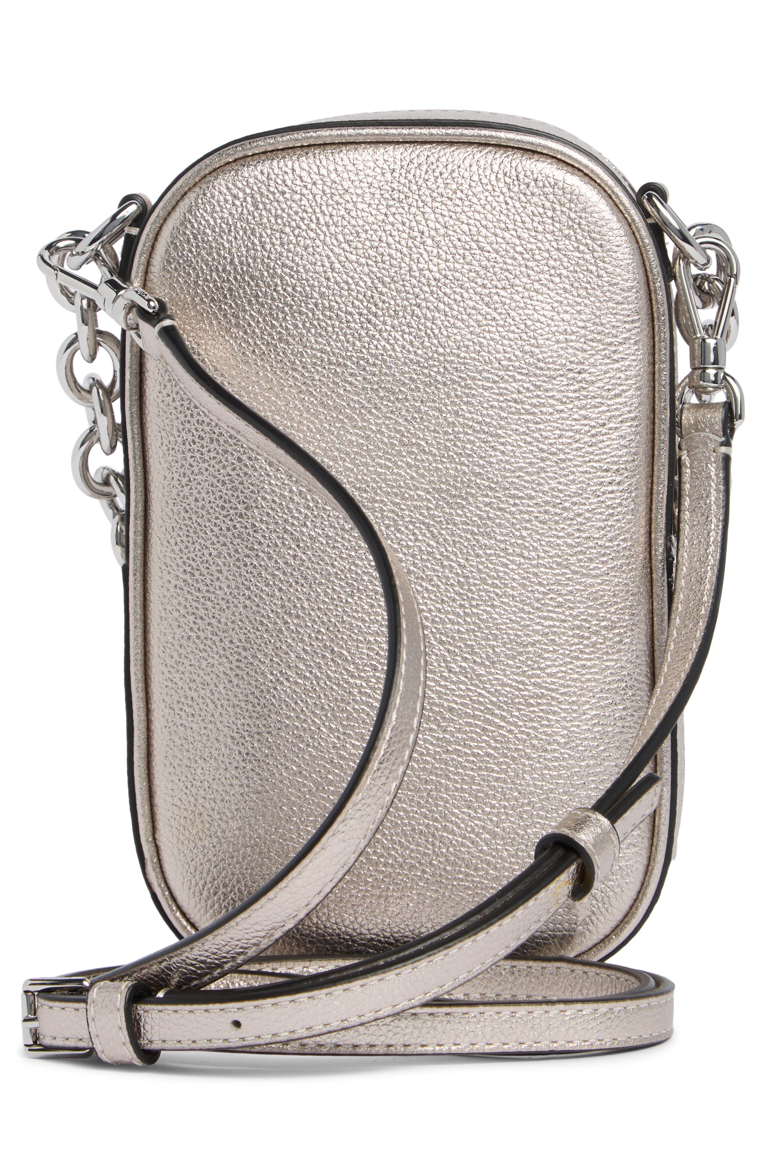 leather chain phone crossbody bag, Alternate, color, SILVER