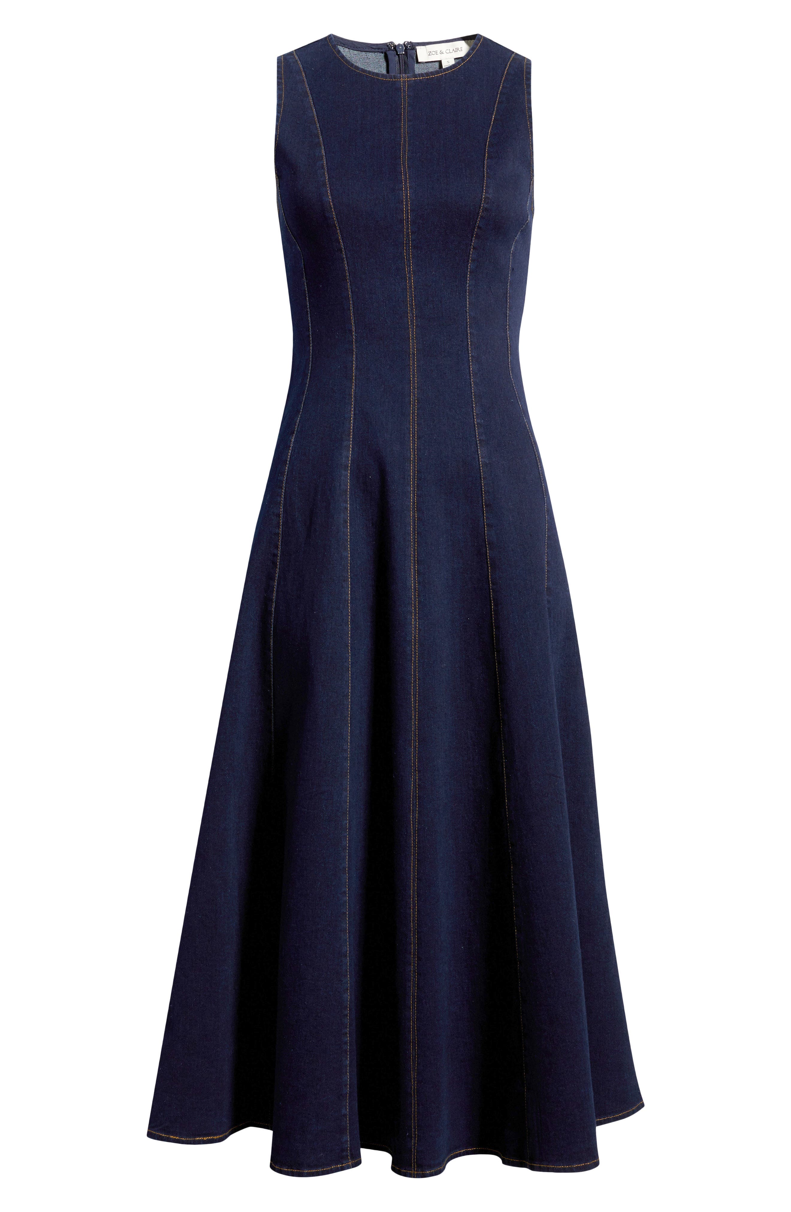 formal denim dress ZOE AND CLAIRE Women's Topstitch Detail Sleeveless - Blue dress_type_Halter MATERIAL COTTON/POLYESTER Rent House Of Cb Sosandar dresses Size:large - tall