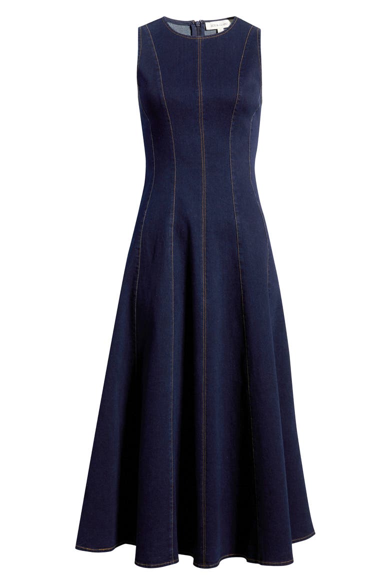 Topstitch Detail Sleeveless Denim Dress, Alternate, color, DENIM BLUE