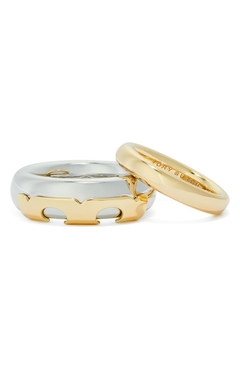 Tory Burch Essential Set of 2 Stacking Rings, Alternate, color, Tory Gold / Tory Silver