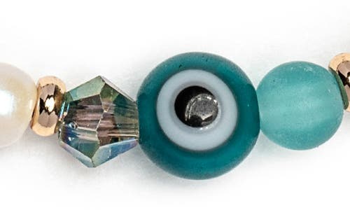Little Words Project Good Energy Beaded Stretch Bracelet In White/teal Multi