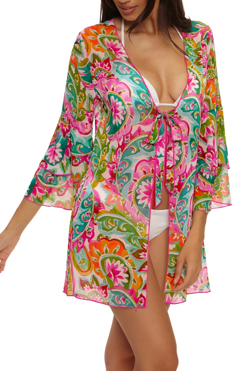 Becca La Vie Chiffon Cover-Up Tunic, Alternate, color, Pink