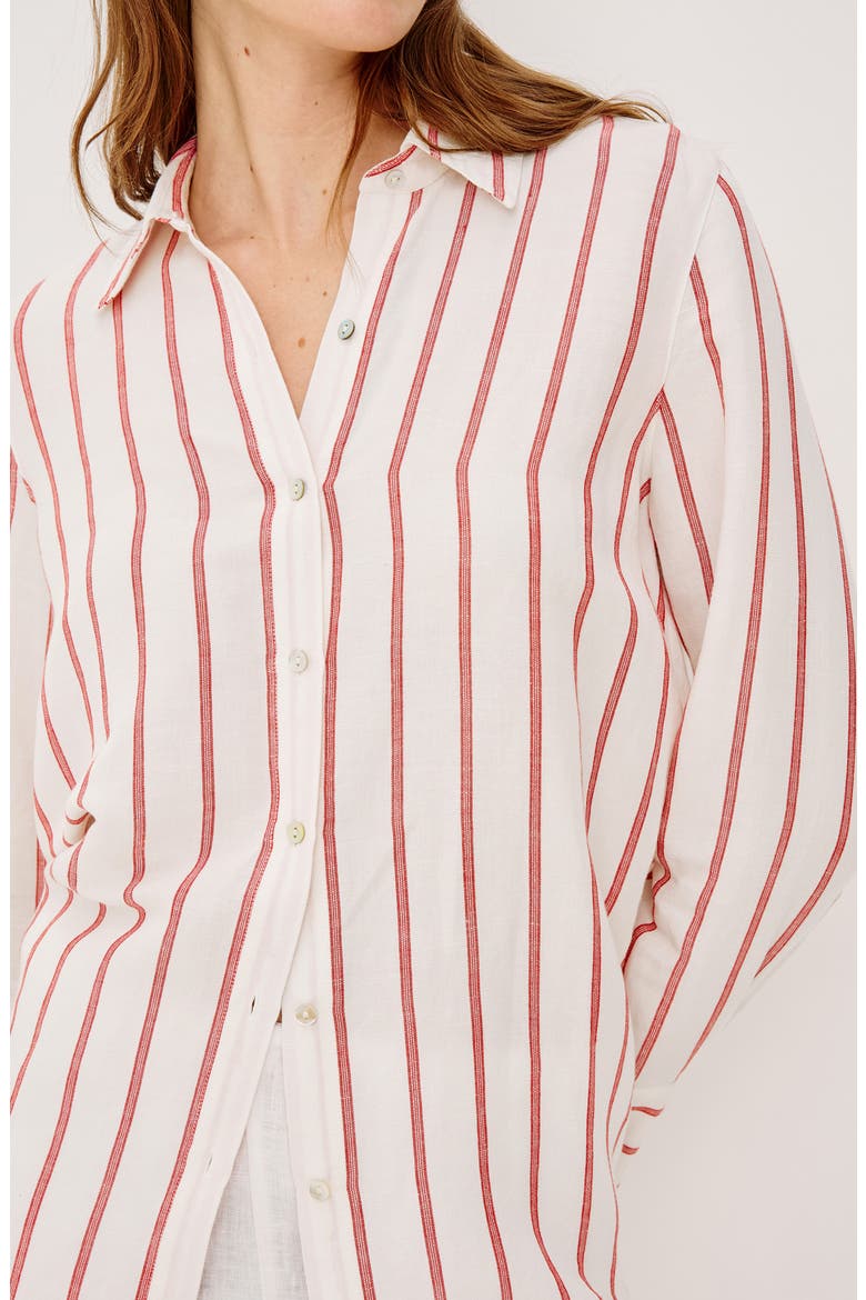 Knox Linen Blend Button-Up Shirt, Alternate, color, SCARLET IVORY STRIPE