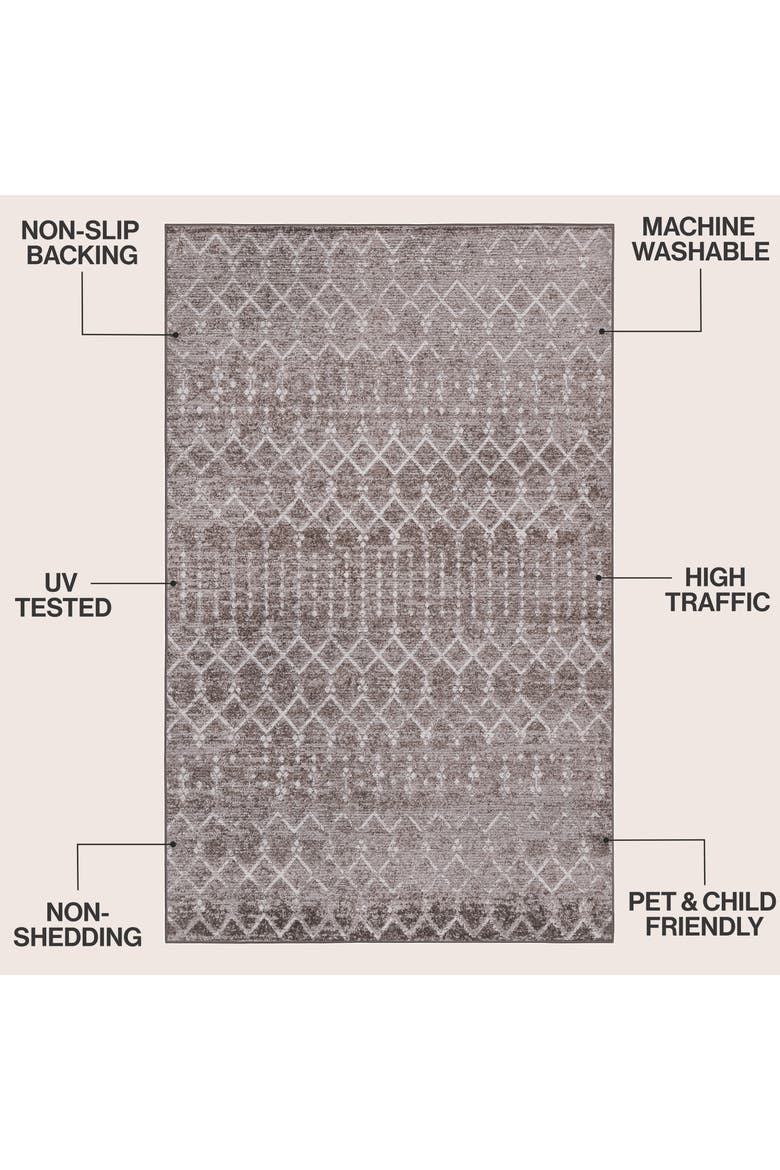 Leila Moroccan Diamond Trellis Non-Slip Machine-Washable Area Rug, Alternate, color, Taupe/Ivory
