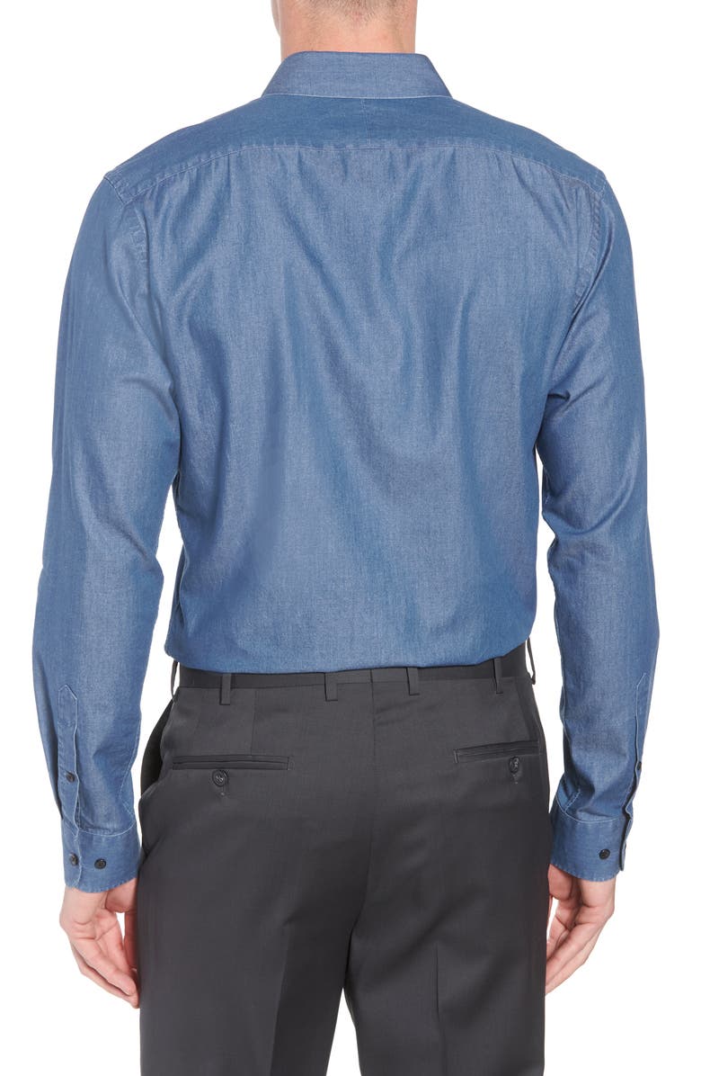 1901 Trim Fit Solid Denim Dress Shirt, Alternate, color, 