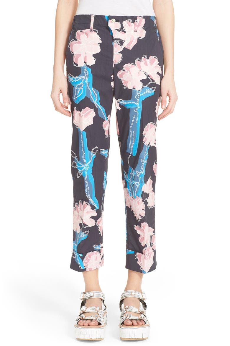Print Cuff Crop Pants, Main, color, SAKURA BLACK