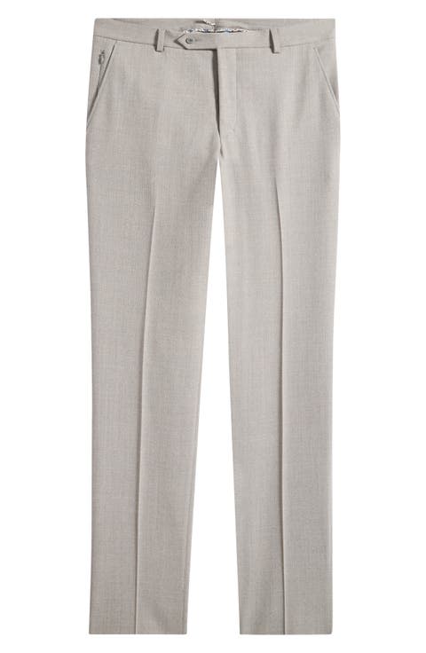 Light Grey Flat Front Stretch Wool Suit Pants (Regular & Big)