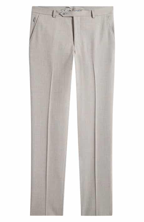 Light Grey Flat Front Stretch Wool Suit Pants