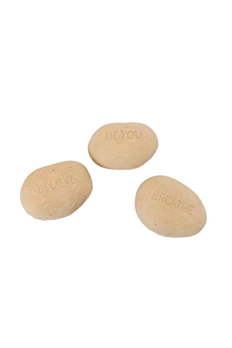 Set of 3 Indoor Decorative Stones Cream Paper Mache, Main, color, Off-White