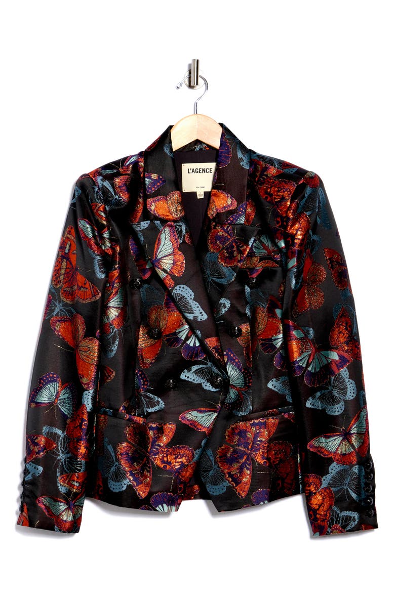 L'AGENCE Marie Butterfly Jacquard Double Breasted Blazer, Alternate, color, Multi Butterfly Jacquard