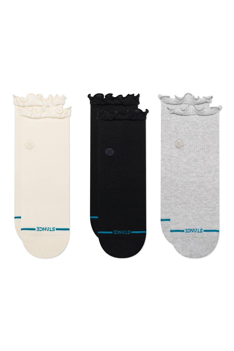 Ruffle Icon Assorted 3-Pack Quarter Socks, Alternate, color, BLACK/ GREY/ IVORY