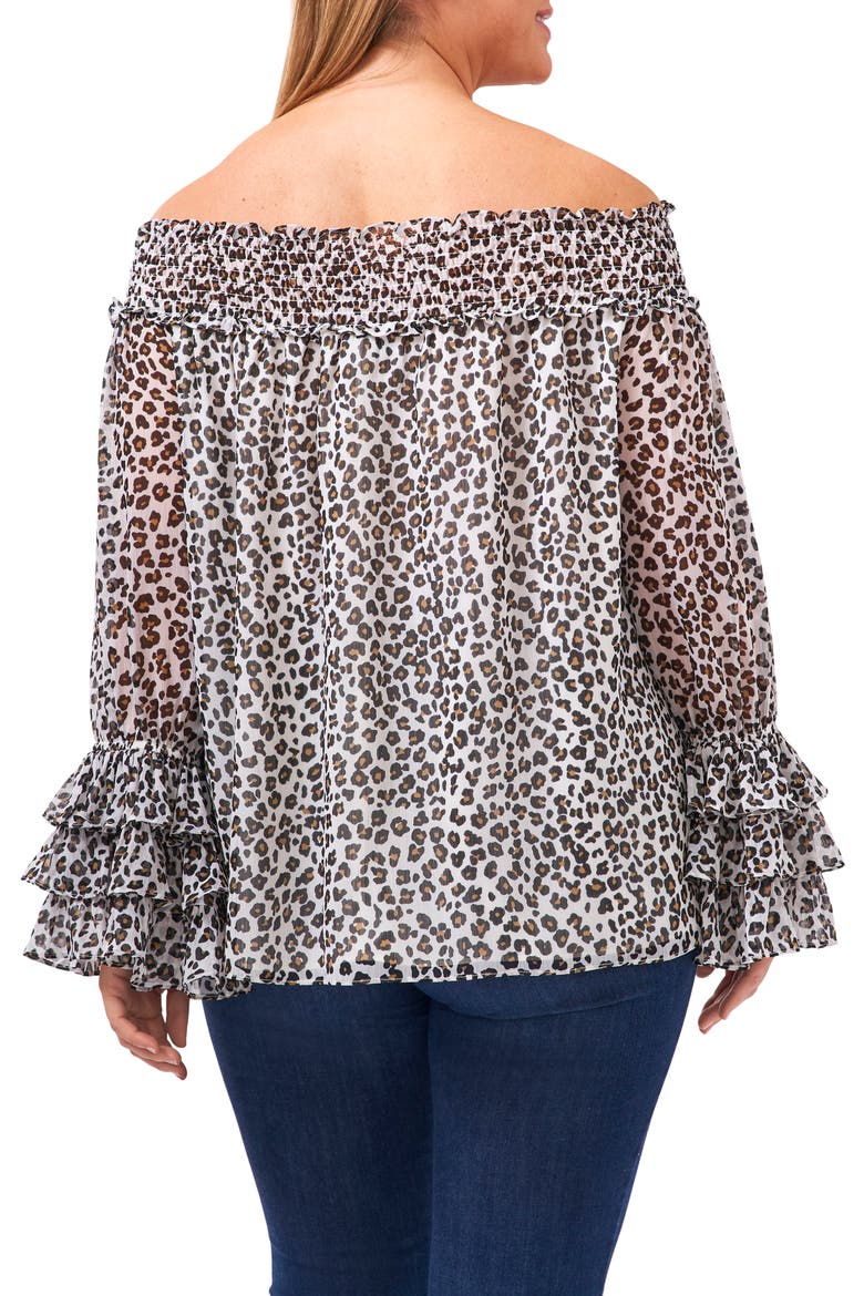 Print Off the Shoulder Chiffon Blouse, Alternate, color, SOFT ECRU