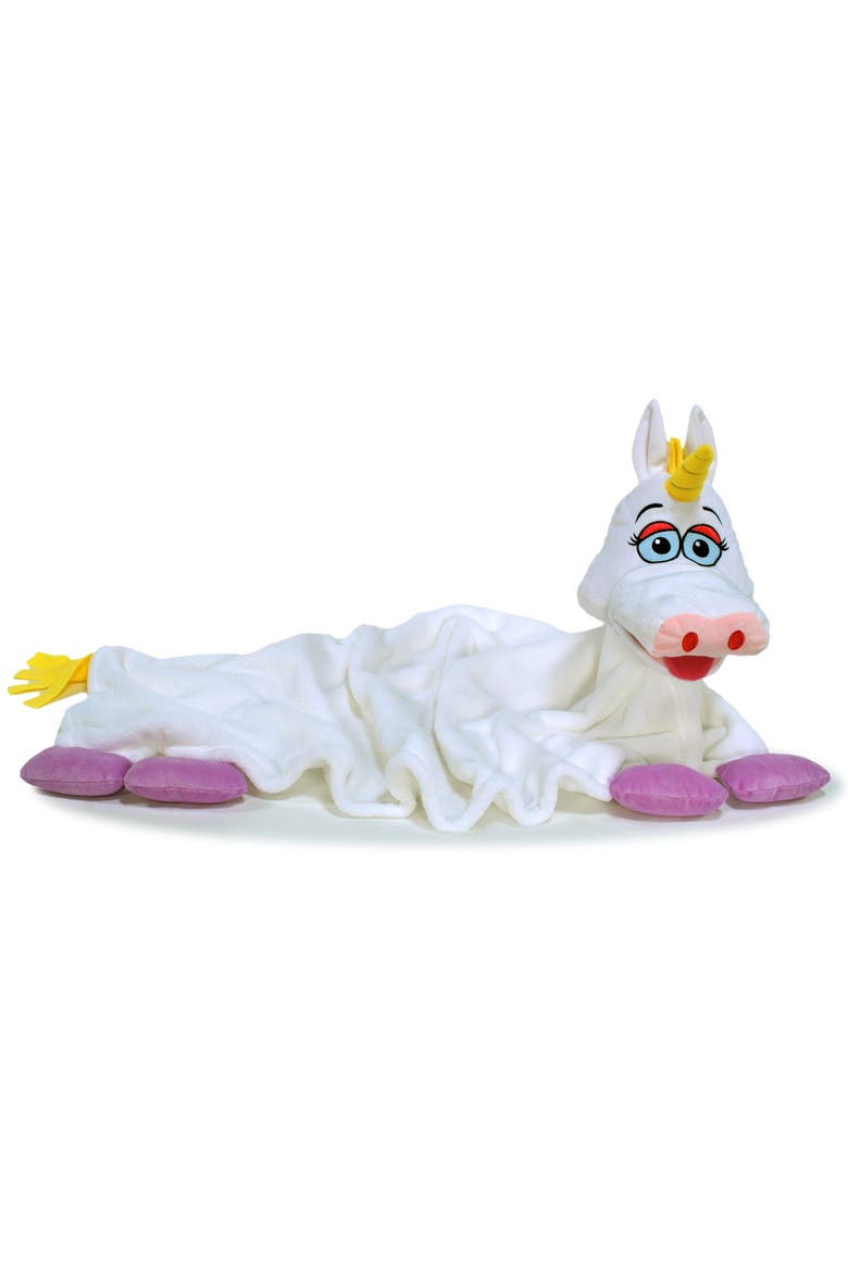 Unicorn Whitepurple 2 In 1 Plush Puppet & Blanket, Main, color, Multicolored