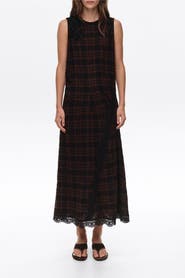 BIMBA Y LOLA Checked Midi Dress with Lace Trim