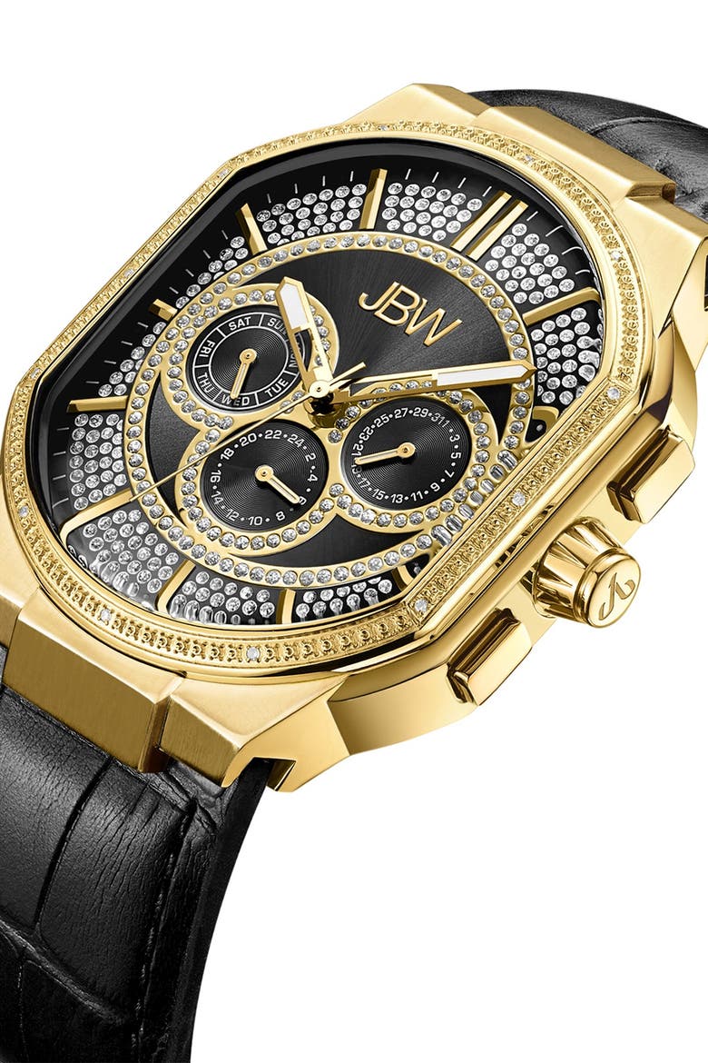 Men's Orion Diamond Croc Embossed Leather Watch, 43mm - 0.12 ctw, Alternate, color, GOLD
