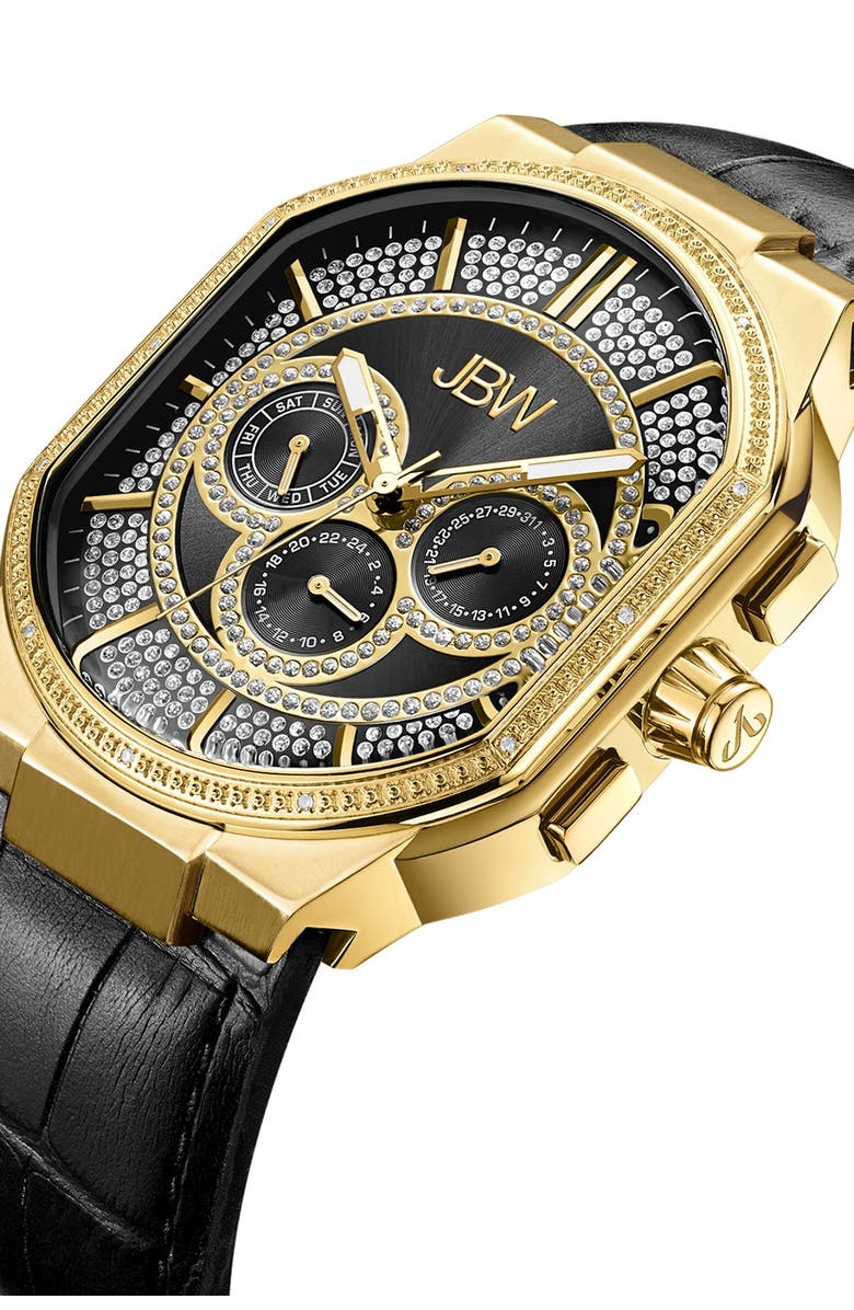 JBW Men's Orion Diamond Croc Embossed Leather Watch, 43mm - 0.12 ctw, Alternate, color,